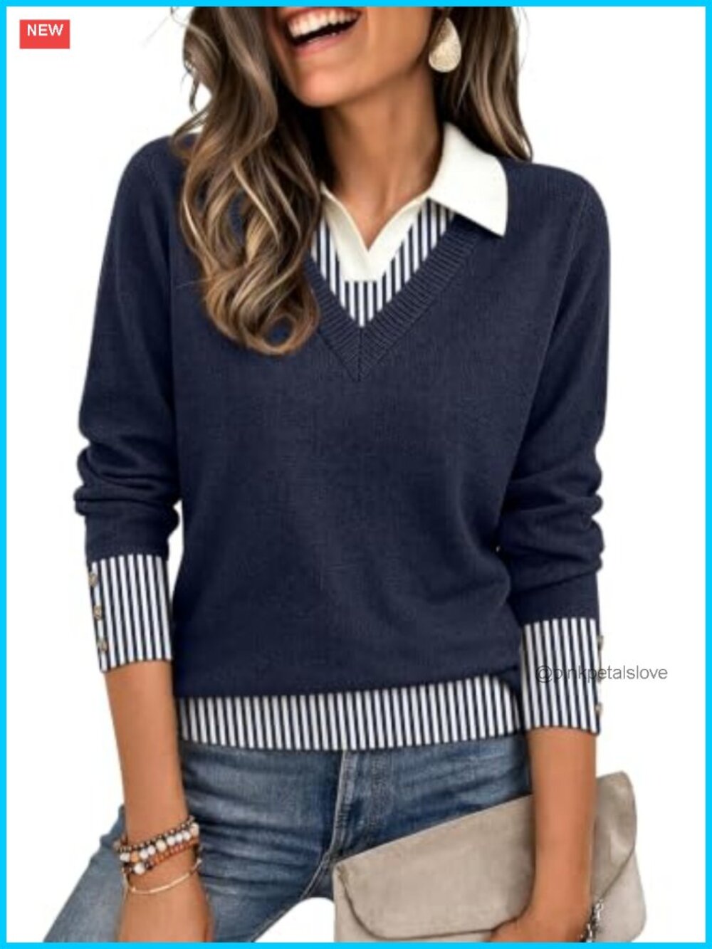 Womens Polo Sweater V-Neck Ribbed Knit Long Sleeve Pullover Golf Shirt